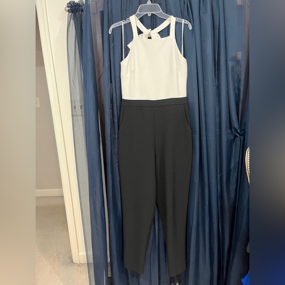 Vince Camuto Black and White Halter Jumpsuit